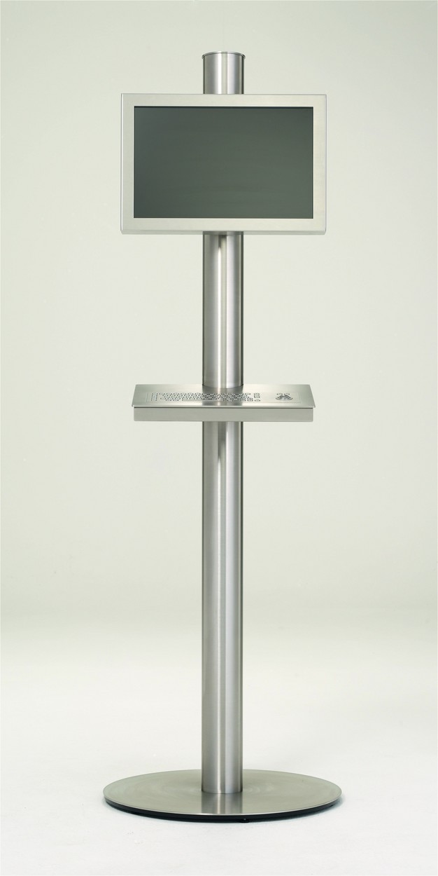 Infoterminal als Säule in Edelstahl mit Edelstahltastatur  Frontansicht