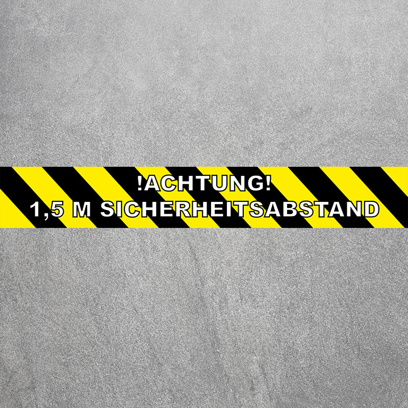 Bodenaufkleber als Corona Schutz mit Text Achtung 1,5 m Sicherheitsabstand