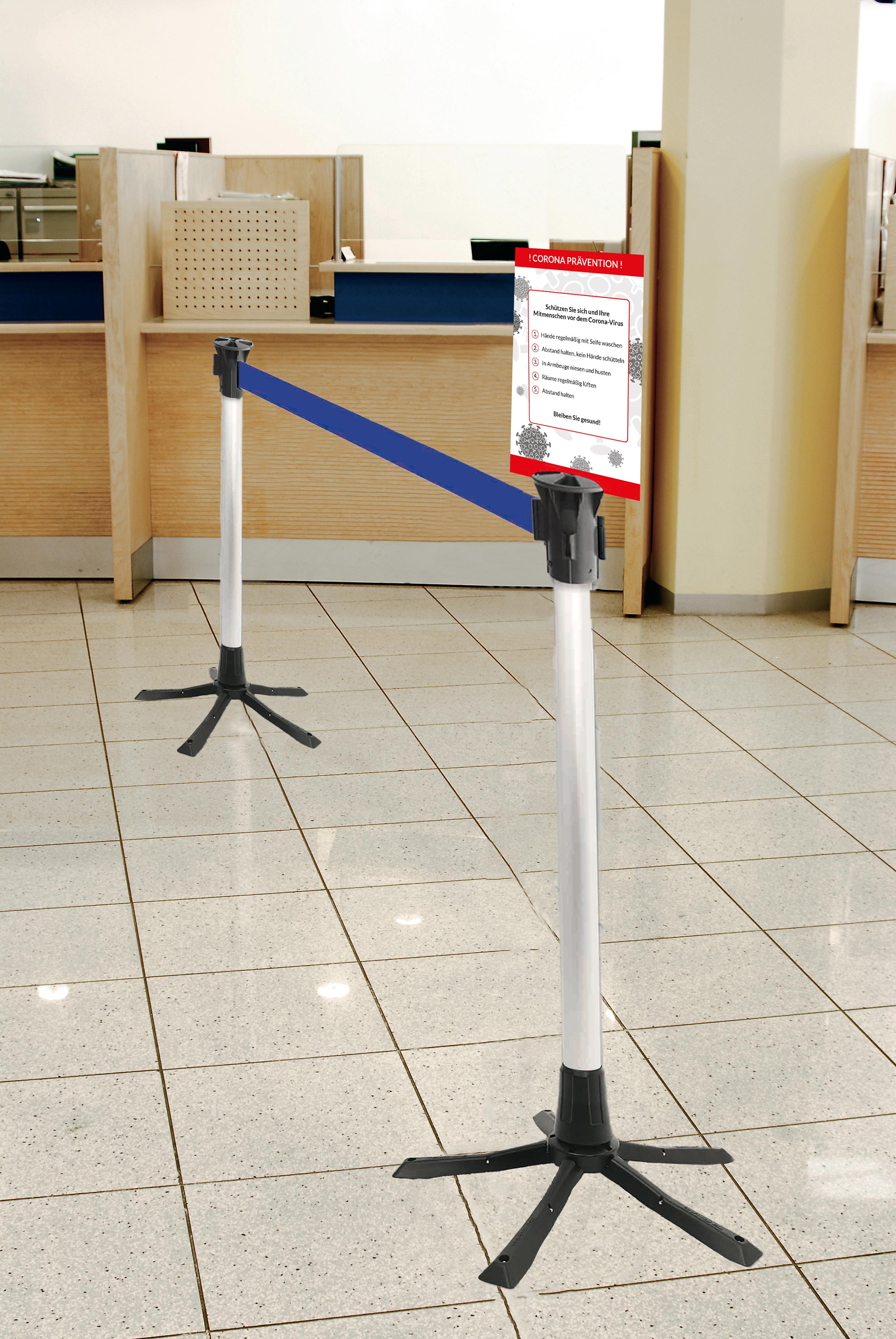 Faltbarer Absperrpfosten Tempaline mit blauem Gurtband