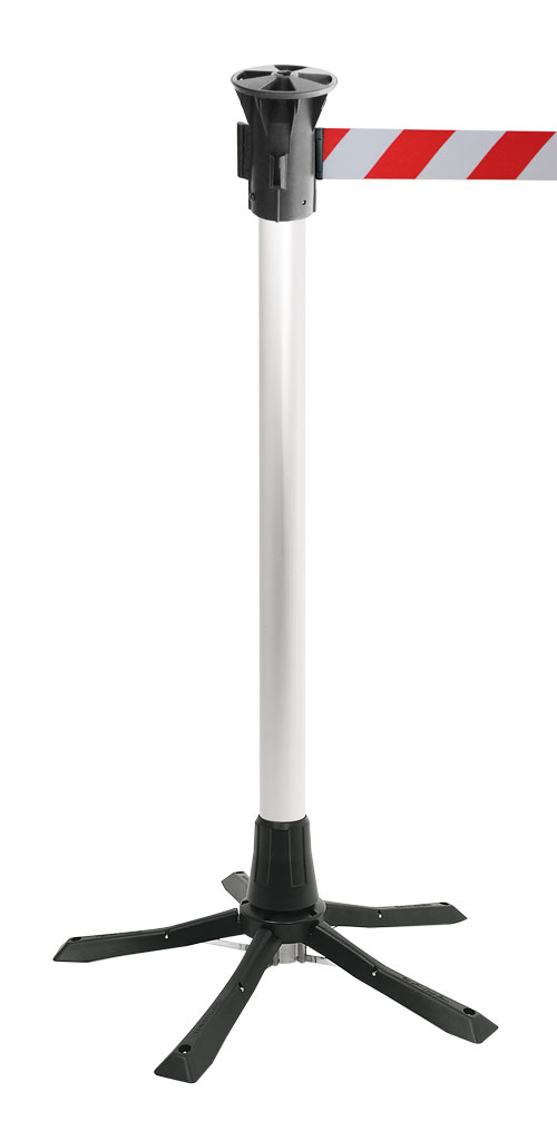 Faltbarer Absperrpfosten Tempaline mit rot weißem Gurtband