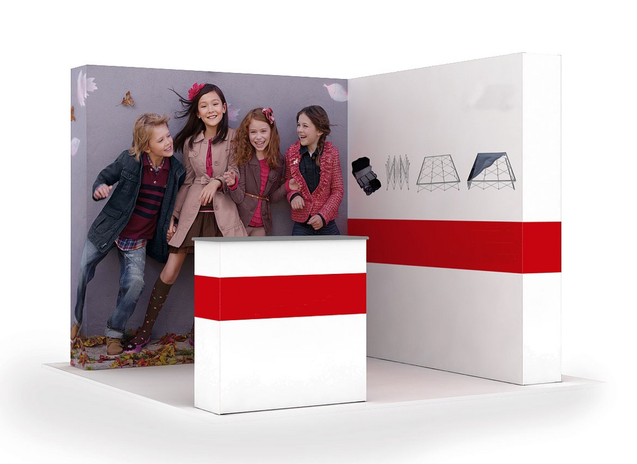 Silicon Fabric Pop-Up  Faltdisplay als Eckstand mit Theke