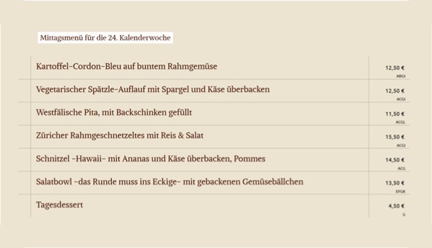 Hotel Keller Mitagessen