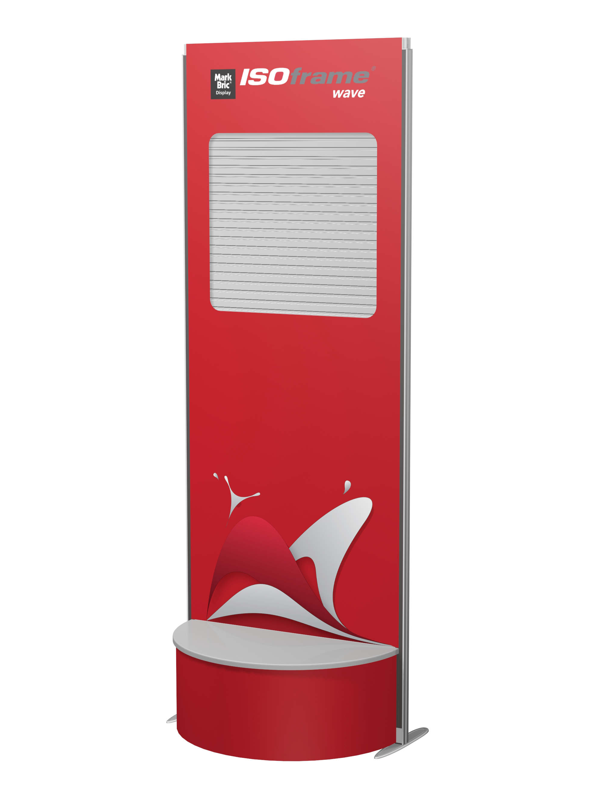 ISOframe wave Warenpräsenter Semi Circular Counter mit Druck und Vitrinen Panel