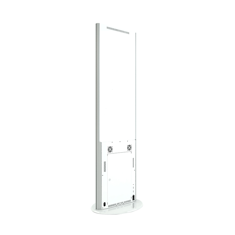 Lamina Stele mit 32 Zoll Bildschirmdiagonale und Touchscreen in weiß seitliche Ansicht hinten