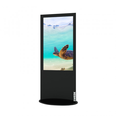 Lamina Stele mit 50 Zoll Bildschirmdiagonale und Touchscreen in schwarz seitliche Ansicht vorne