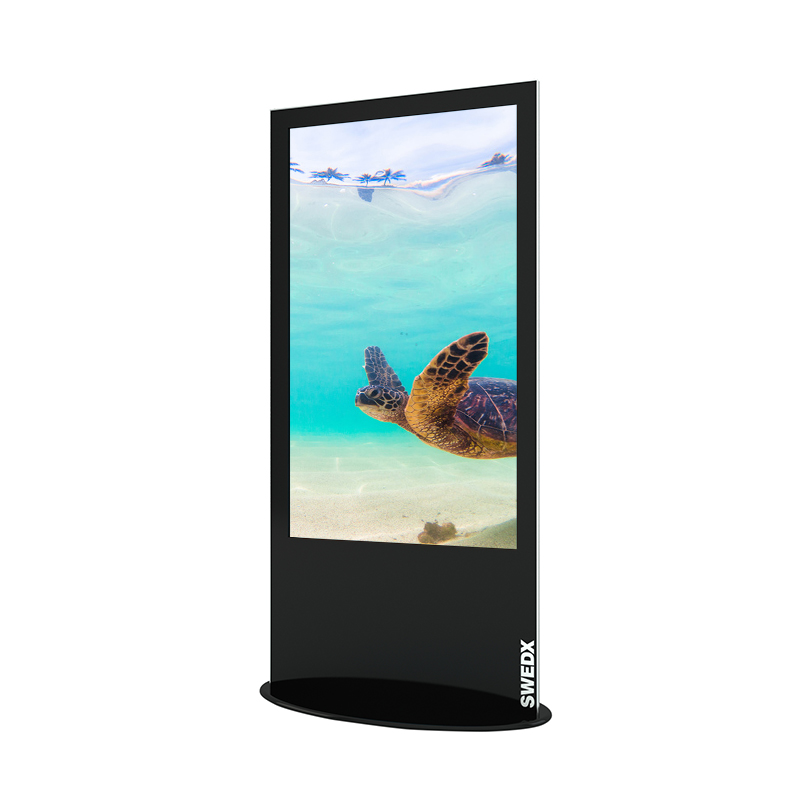 Lamina Stele mit 58 Zoll Bildschirmdiagonale und Touchscreen in schwarz seitliche Ansicht vorne