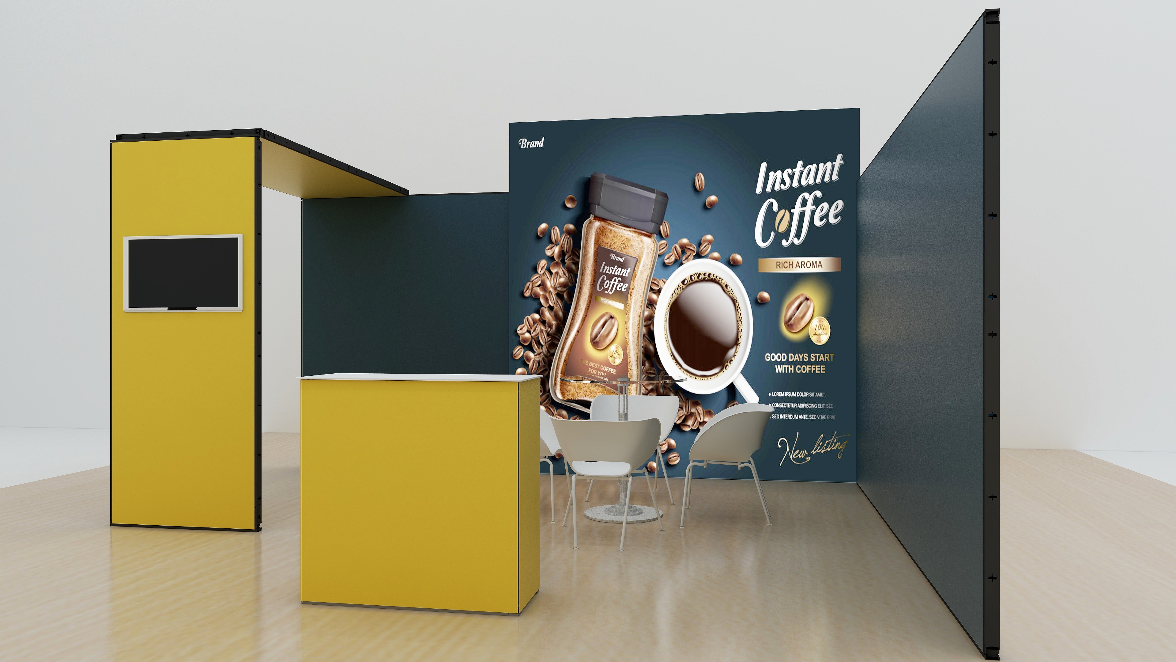 MultiFabric Messestand mit Brücke und Theke