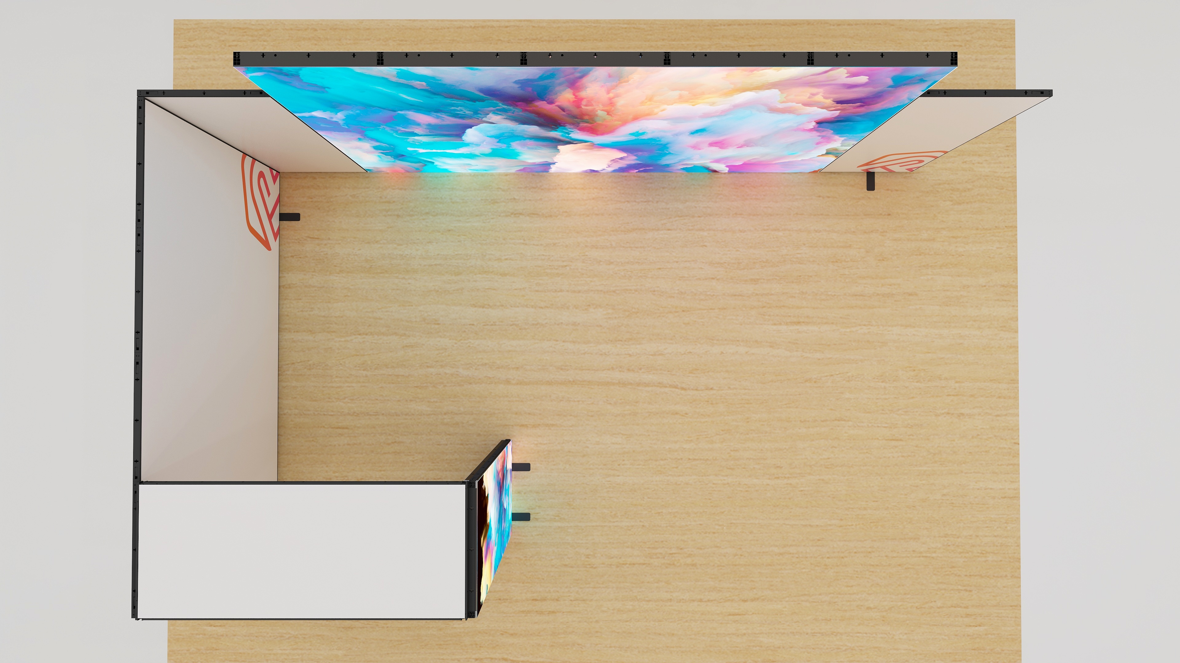 MultiFabric Messestand mit LED Rückwand 3m hoch draufsicht