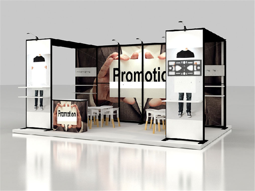 MultiFabric Messe-Reihenstand 6 x 1 m mit Brücke und Abstellraum