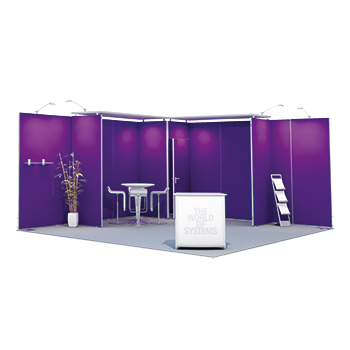 Octanorm-Eckmessestand mit Kabine und Brücke in der Größe 5x5m