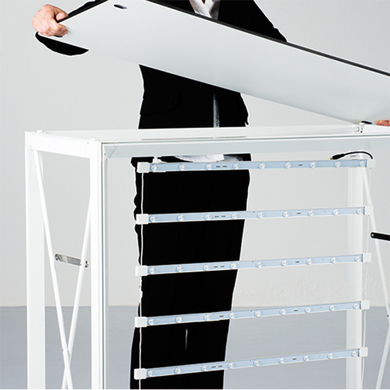 Silicon Fabric Theke (mit LED-Beleuchtung) - faltbare Pop-Up Theke mit Textildruck Detail  Aufbau Thekenplatte